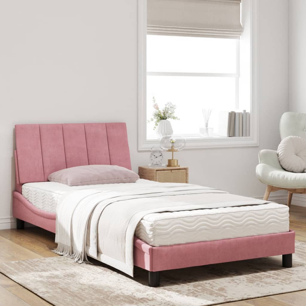 Cama com colchão hanko 100x200 cm veludo rosa