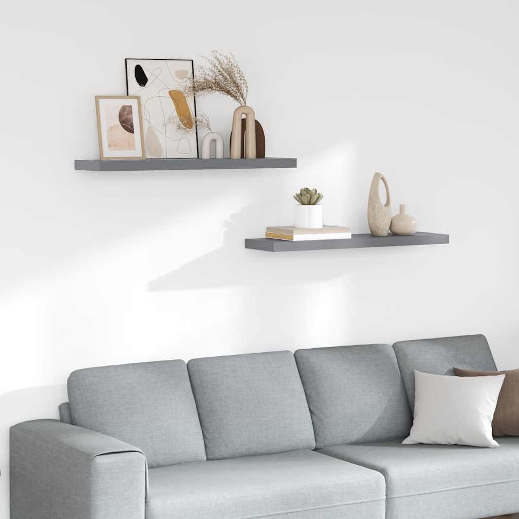 Prateleiras parede suspensas 2 pcs 90x23,5x3,8cm MDF cinzento