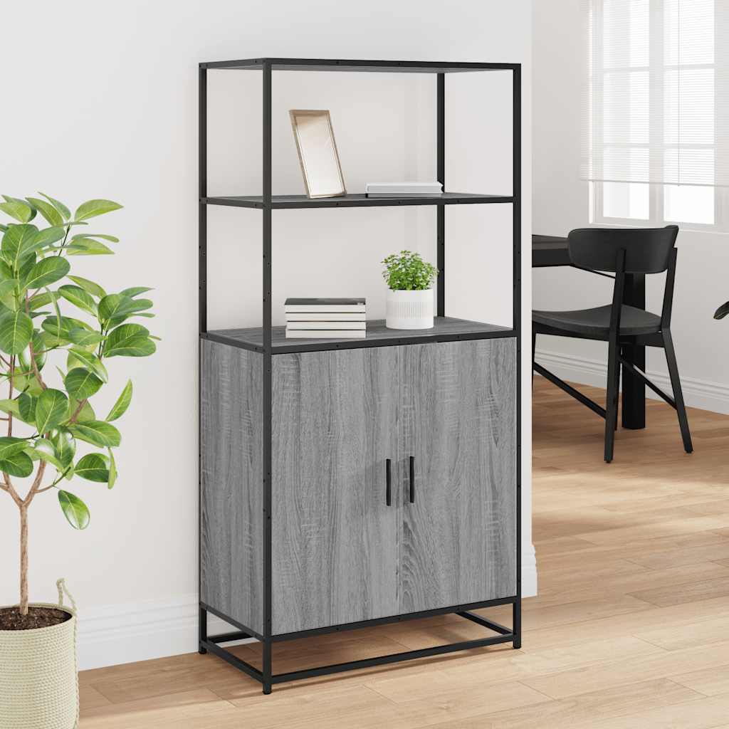 Armário alto 68x35x139 cm madeira e metal cinza sonoma