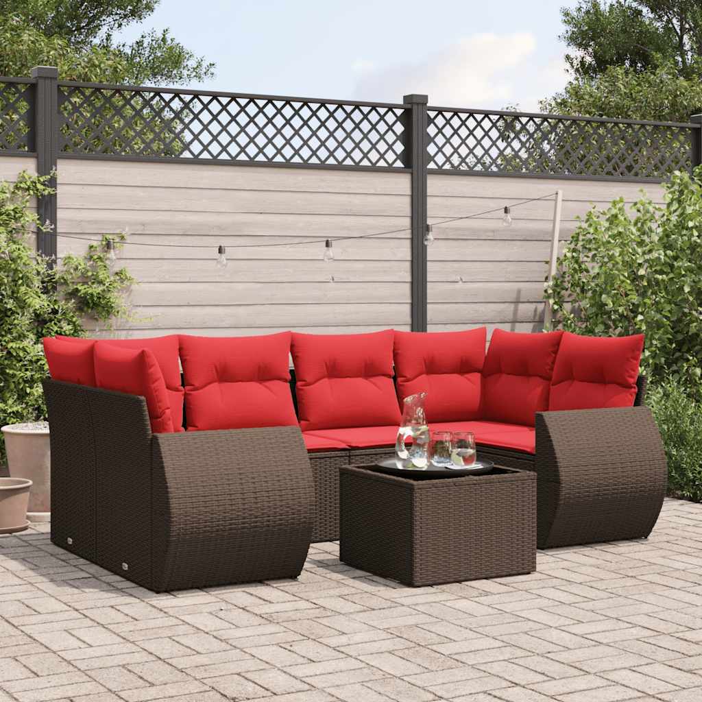 Conjunto de sofá de jardim com 7 peças e almofadas em rattan sintético marrom