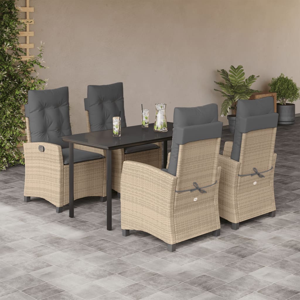 5Pcs conj. jantar jardim c/ almofadões vime PE bege misturado