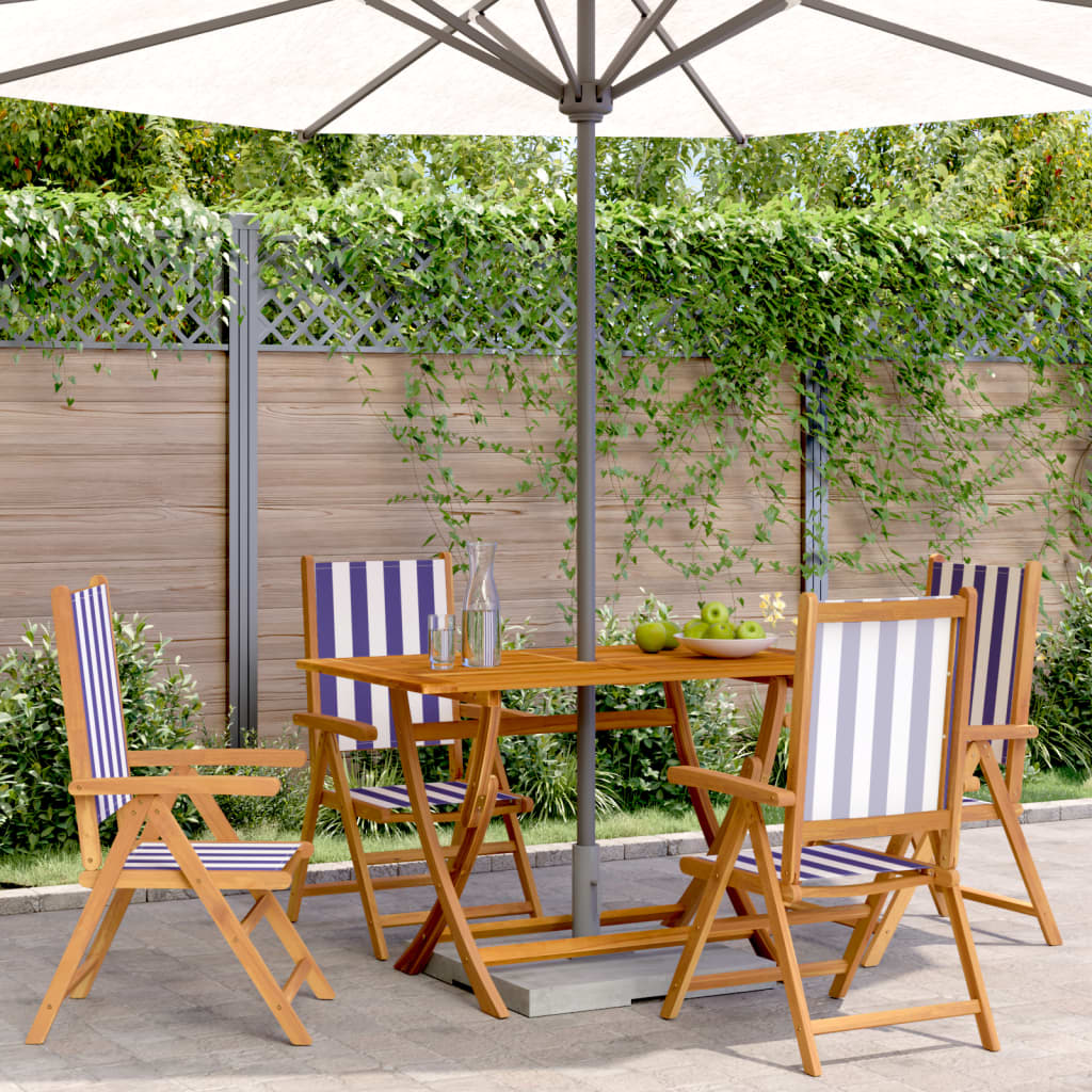 Cadeiras jardim reclin. 4 pcs tecido/madeira maciça azul branco