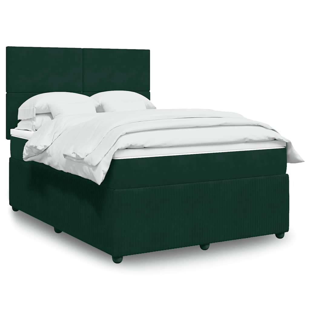Cama com molas/colchão 160x200 cm veludo verde-escuro