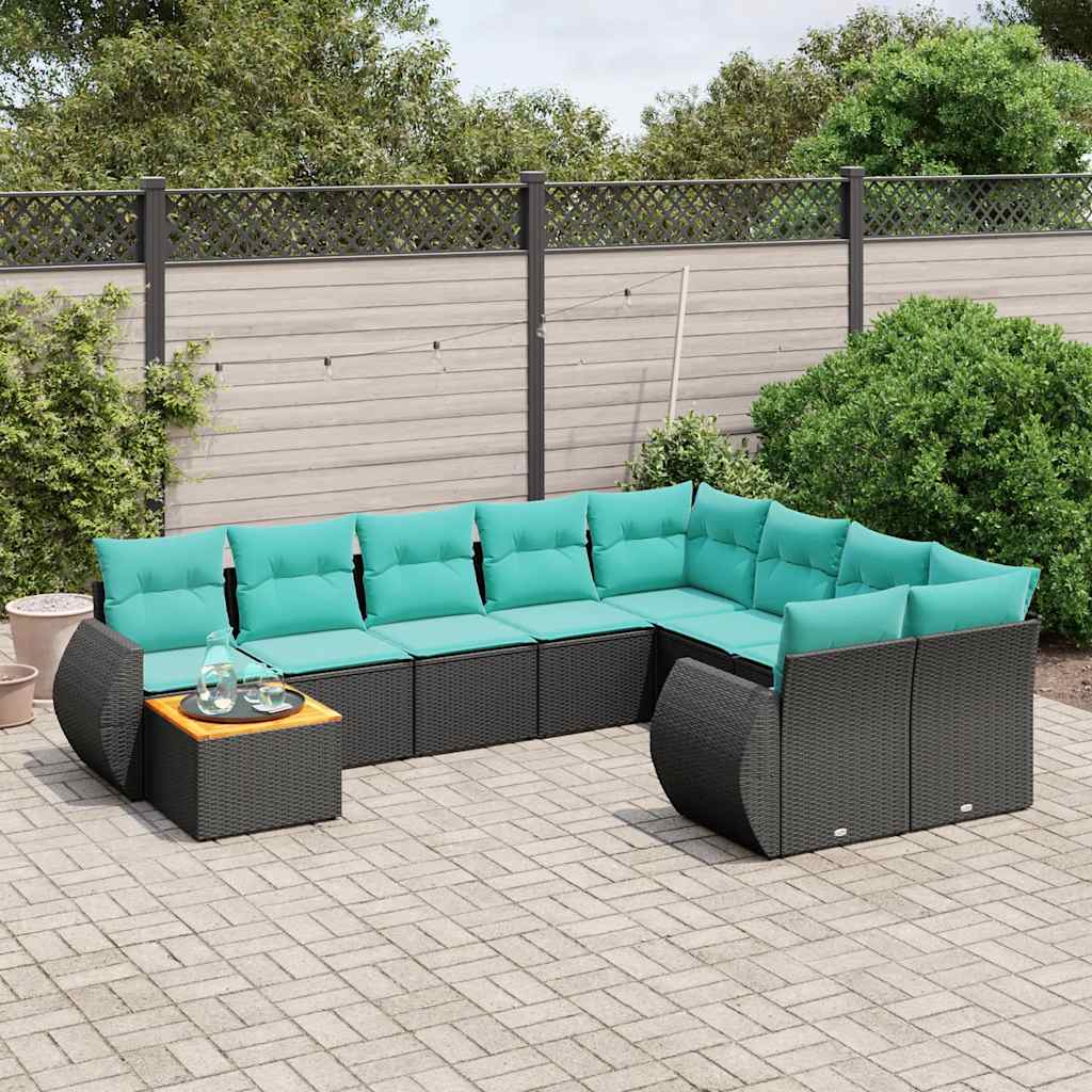 Conjunto de sofá de jardim com 10 peças e almofadas em rattan sintético preto