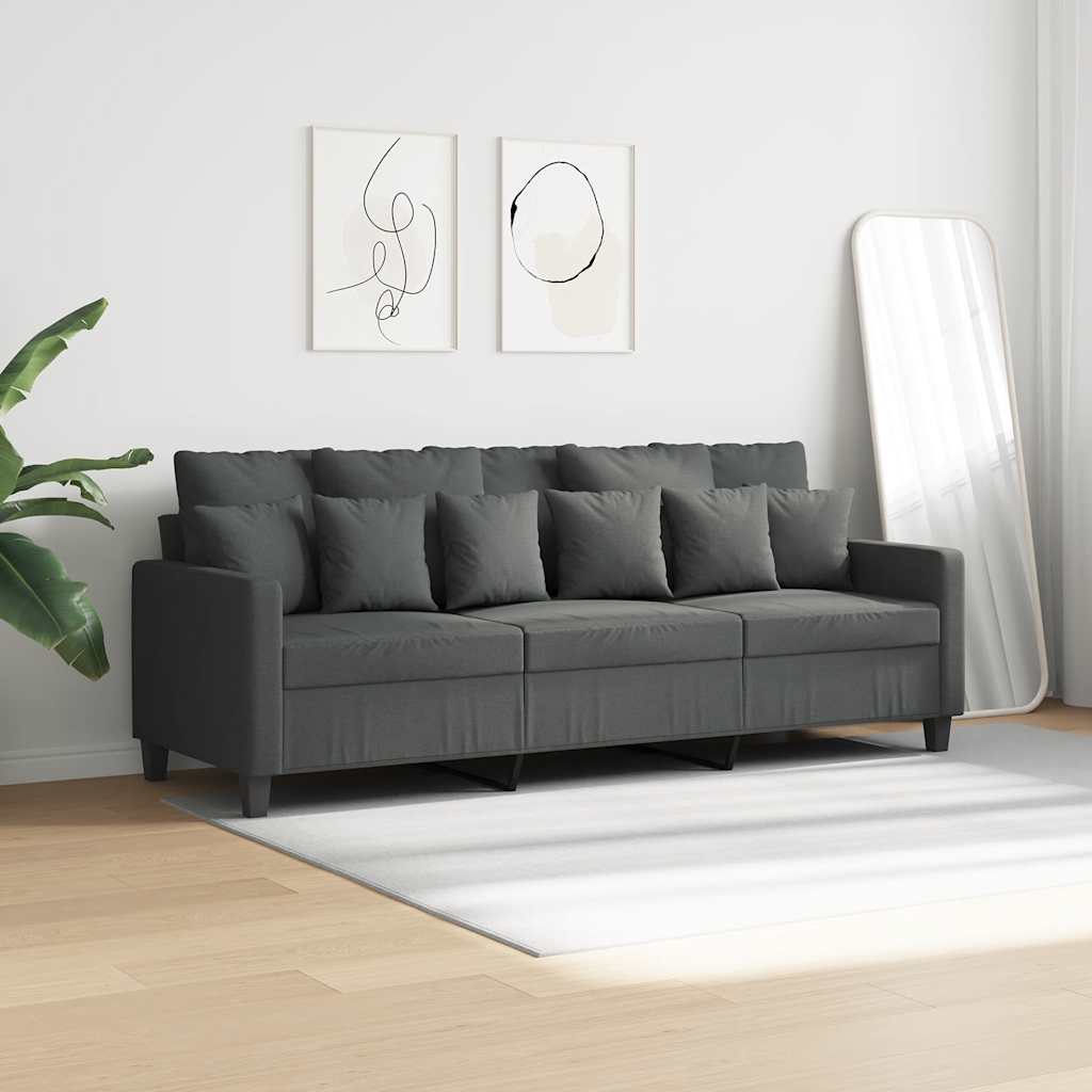Sofá de 3 lugares 180 cm tecido cinza-escuro