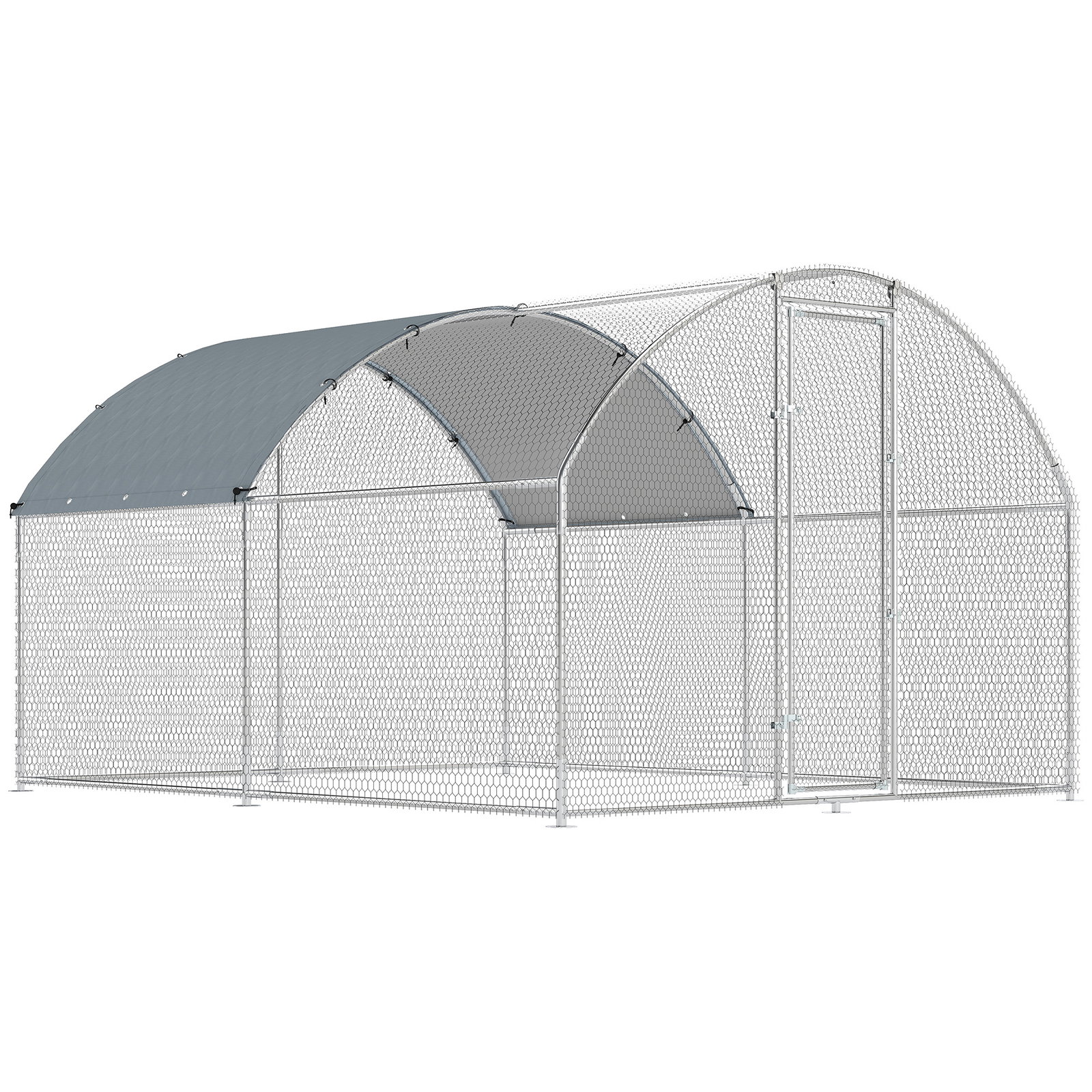Galinheiro exterior 2,8x3,4x1,9 m cobertura de tecido oxford anti-UV impermeável fechos para 10-16 galinhas prata