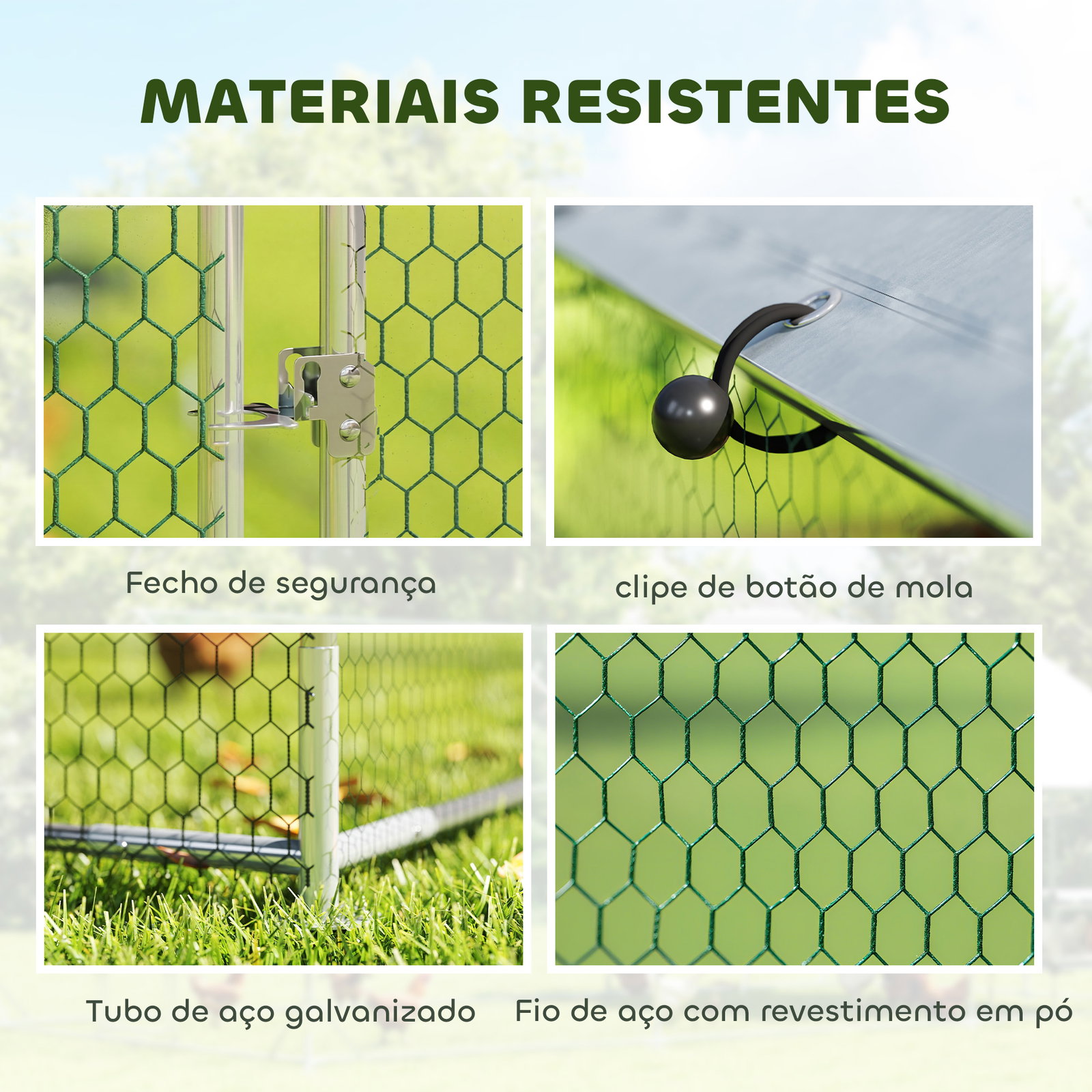 Galinheiro exterior 2,8x3,4x1,9 m cobertura de tecido oxford anti-UV impermeável fechos para 10-16 galinhas prata