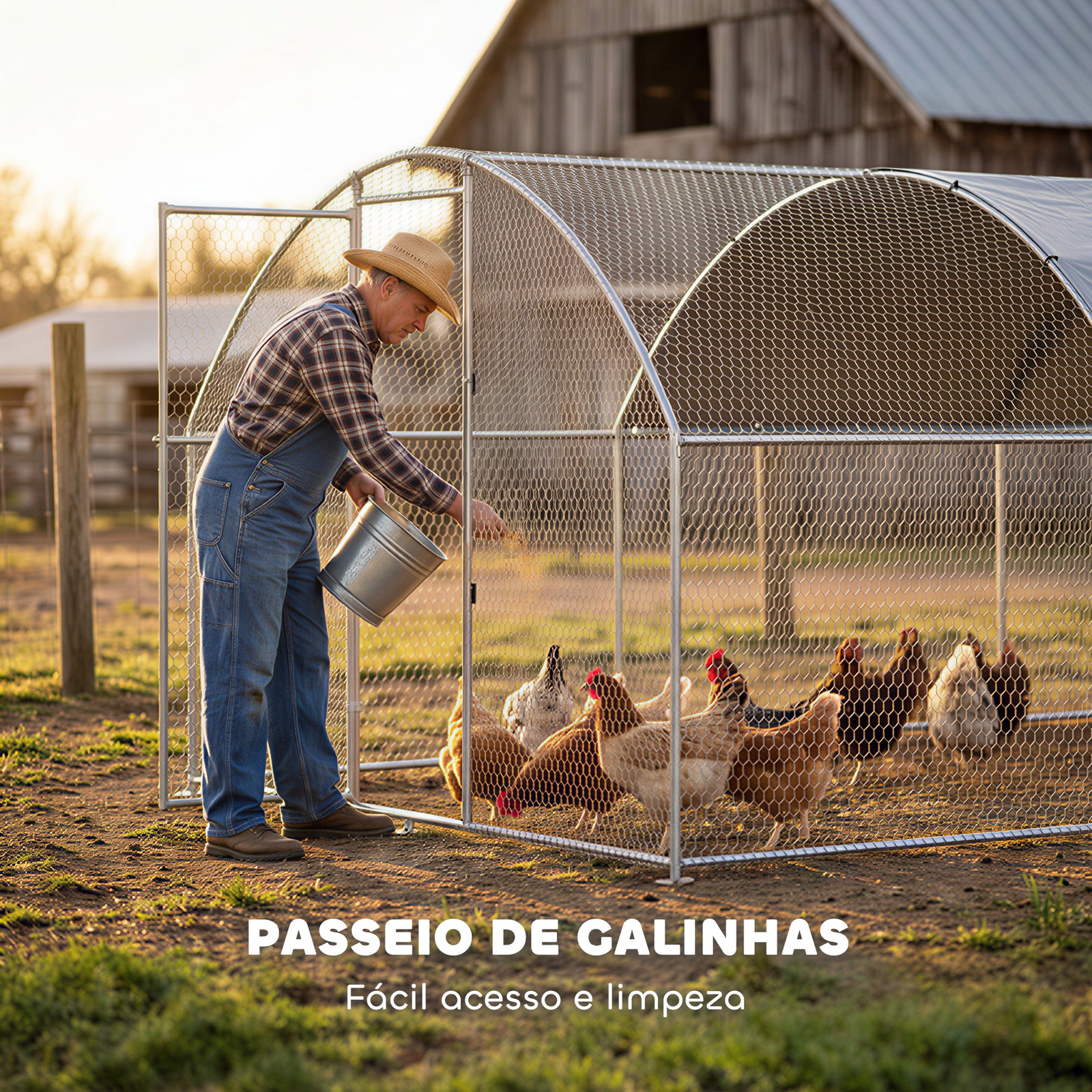 Galinheiro exterior 2,8x3,4x1,9 m cobertura de tecido oxford anti-UV impermeável fechos para 10-16 galinhas prata