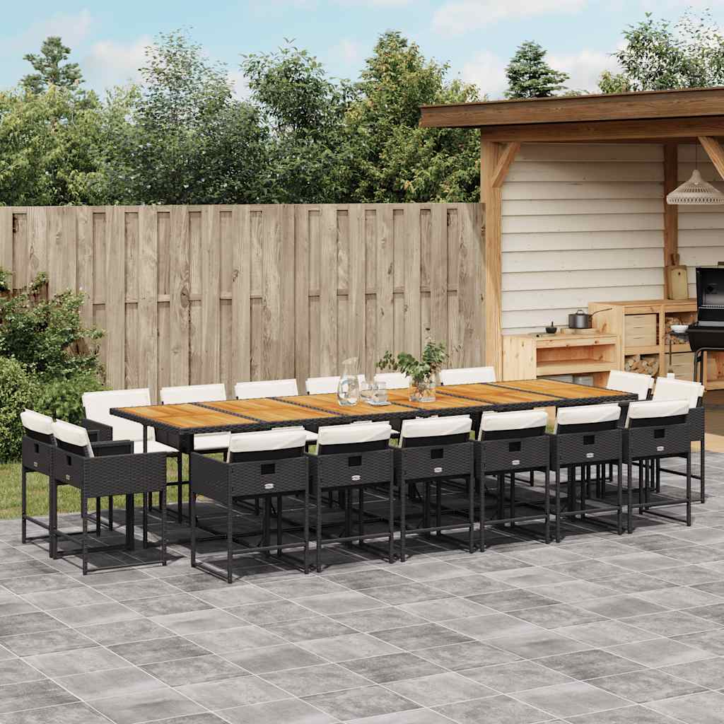 17 Pcs conjunto de jantar p/ jardim c/ almofadões vime PE preto