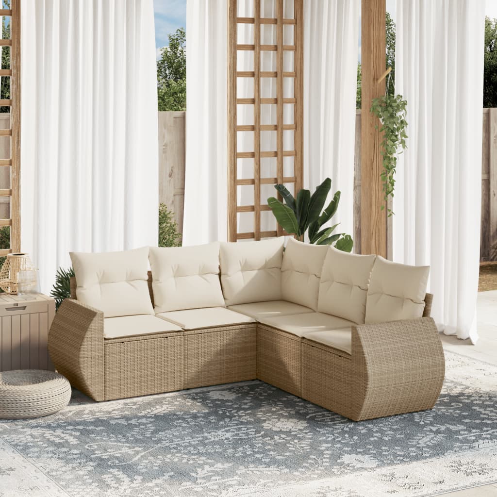 5 Pcs conjunto de sofás p/ jardim com almofadões vime PE bege