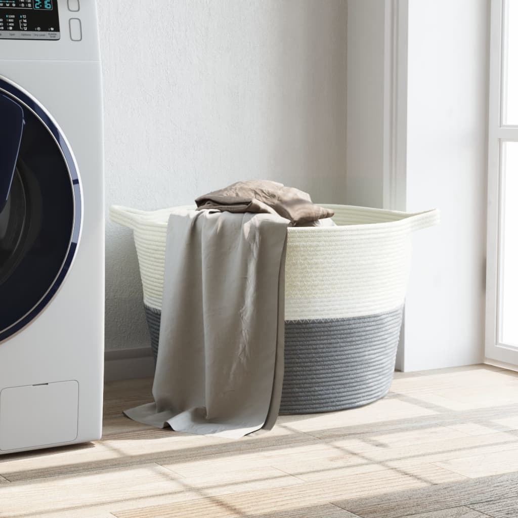 Cesto de arrumação ø60x36 cm algodão cinzento e branco