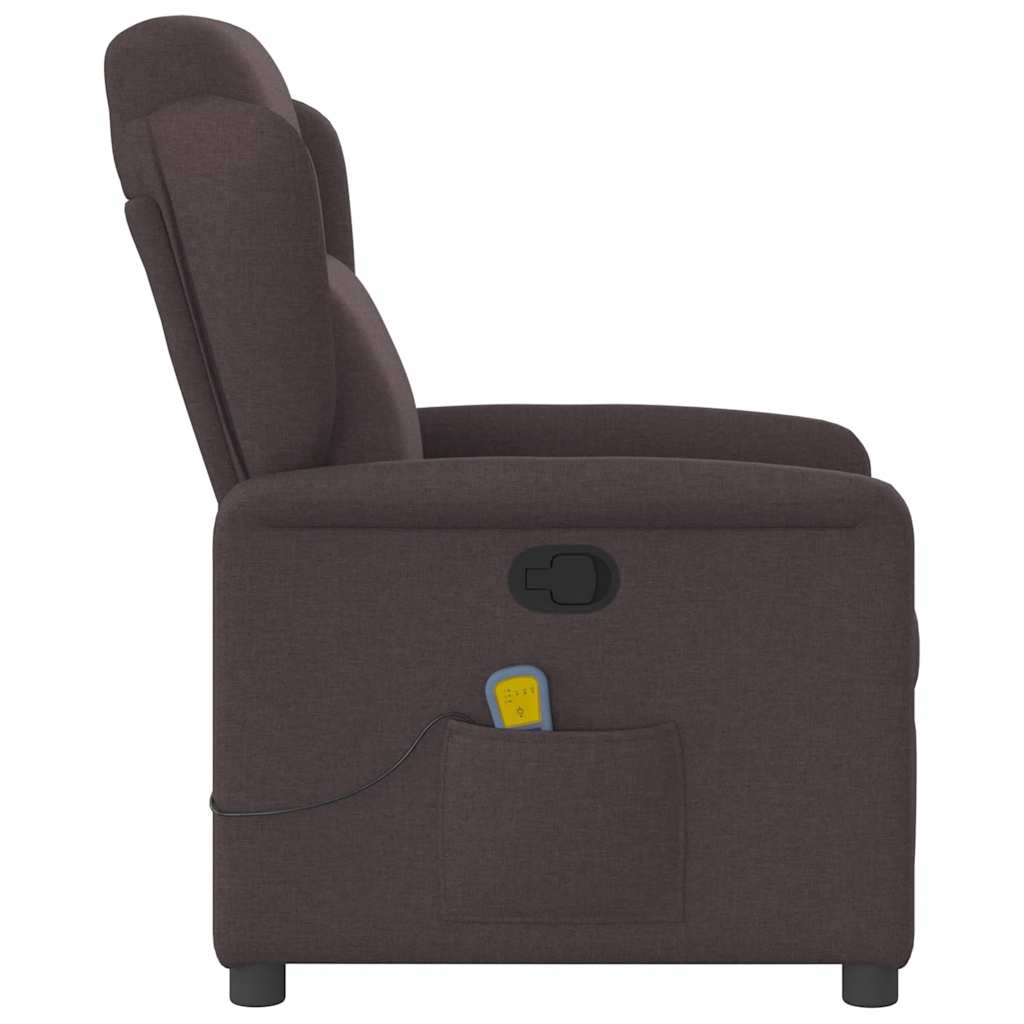 Poltrona de massagens reclinável tecido castanho-escuro