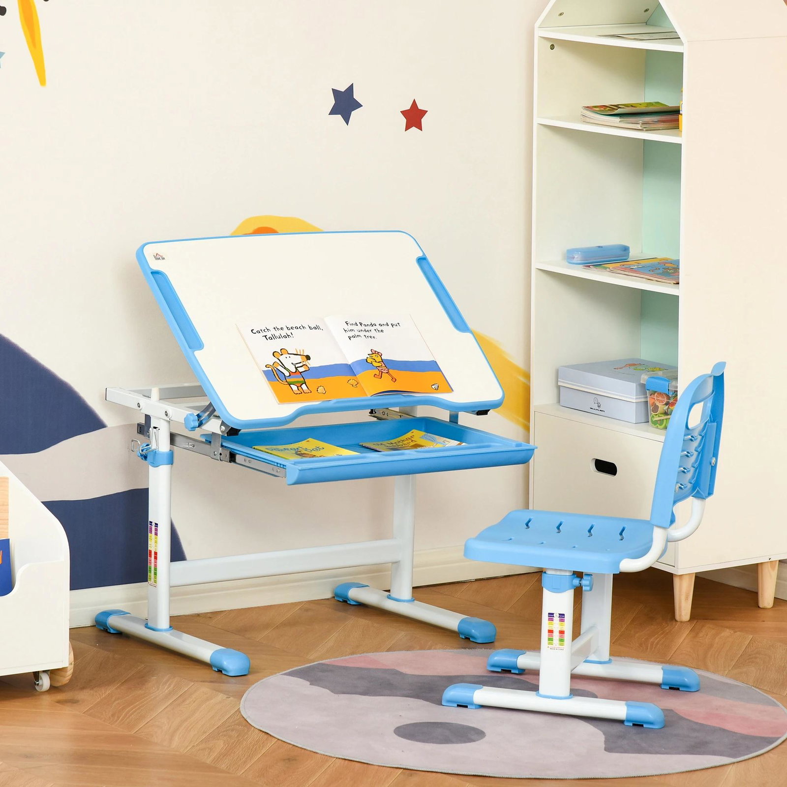 Secretária Infantil 2 em 1 Conjunto de Secretária e Cadeira para Crianças acima de 6 Anos com Altura Ajustável Mesa com Ângulos