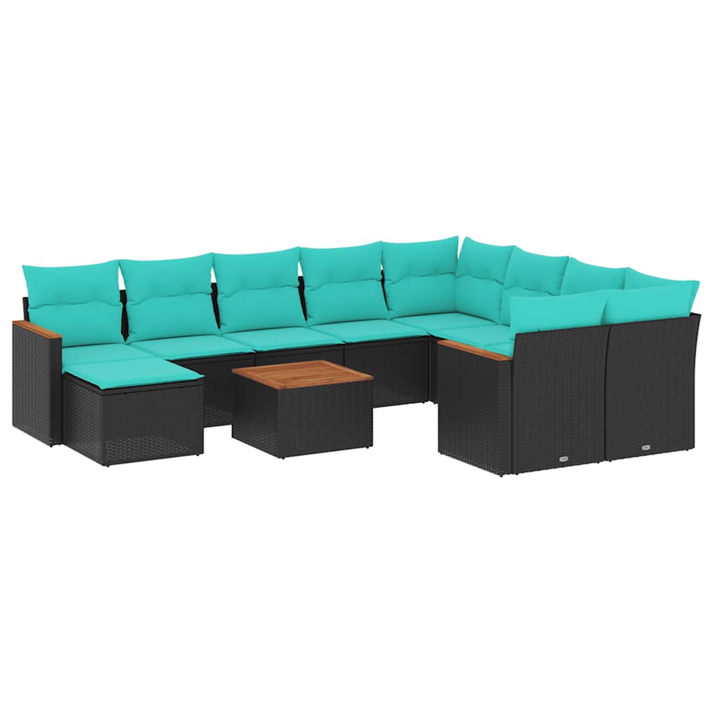 Conjunto de sofá de jardim com 11 peças e almofadas em rattan sintético preto