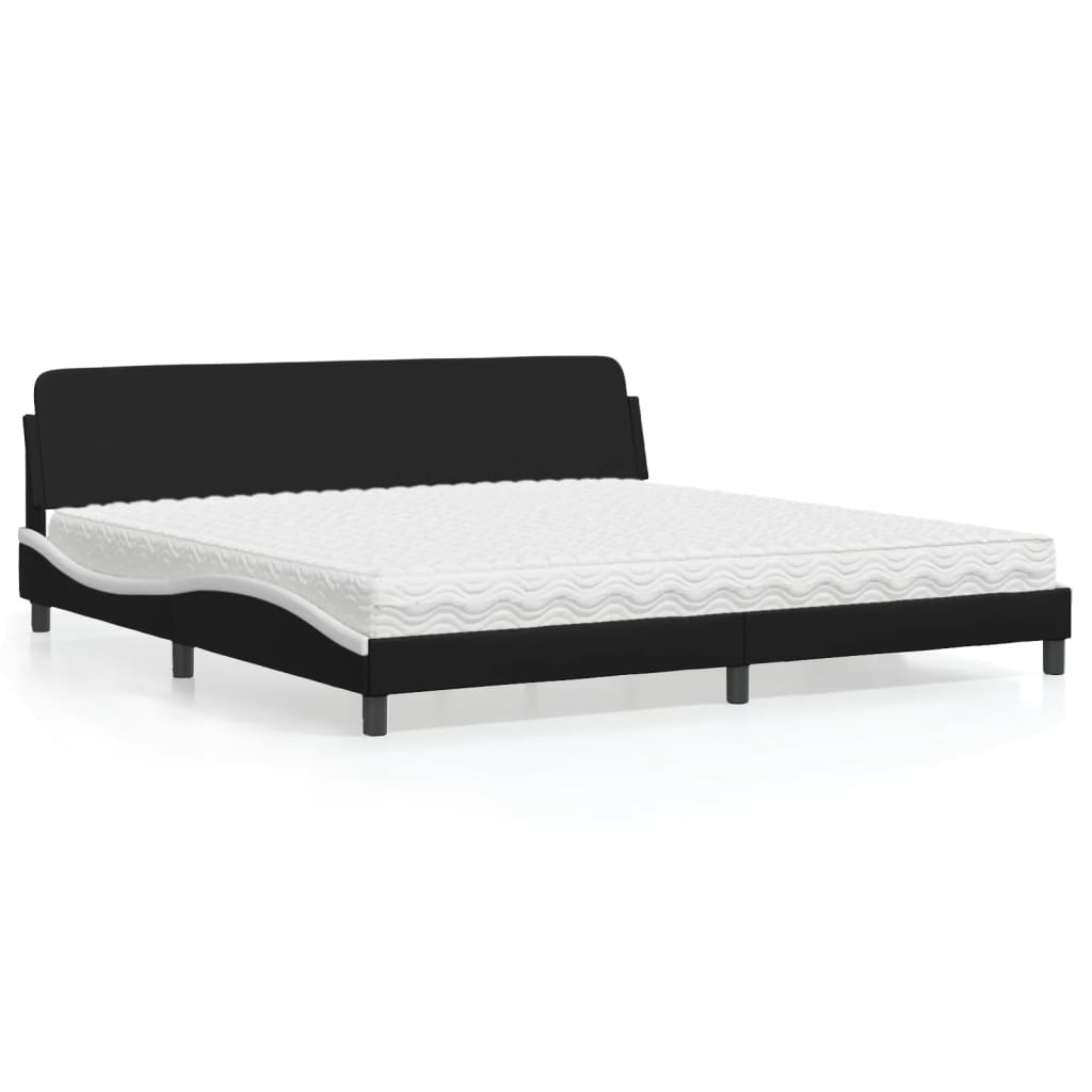 Cama com colchão dover 200x200 cm couro artificial preto e branco