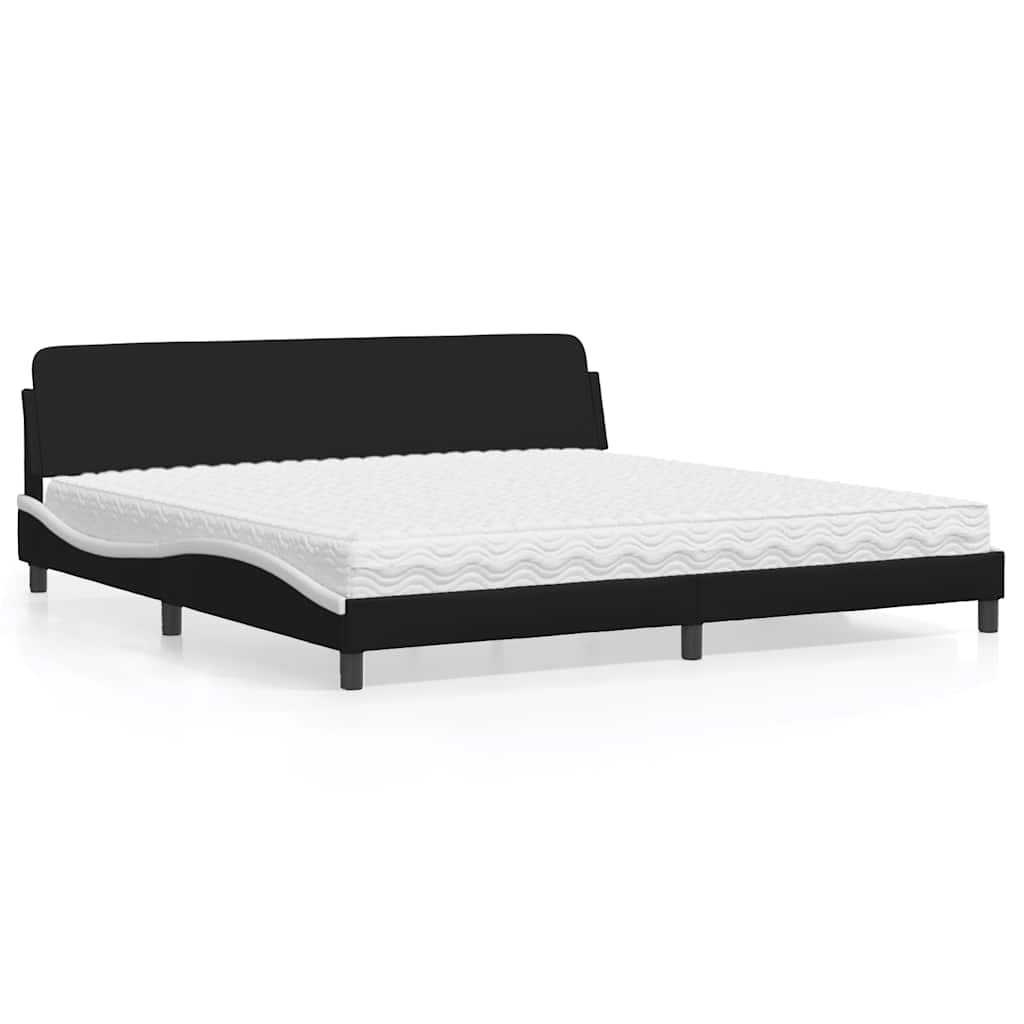 Cama com colchão dover 200x200 cm couro artificial preto e branco
