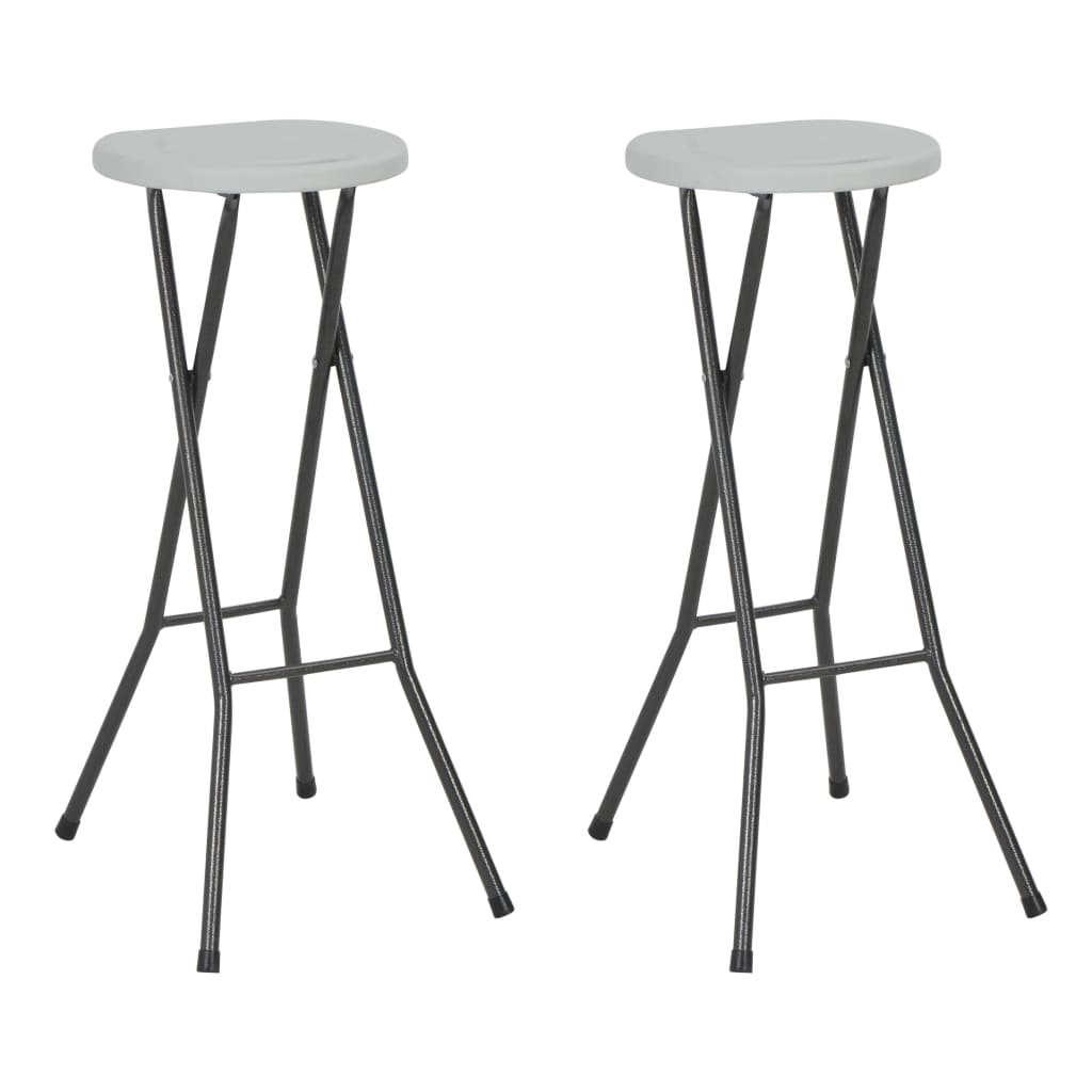 Bancos de bar dobráveis 2 pcs pead e aço branco