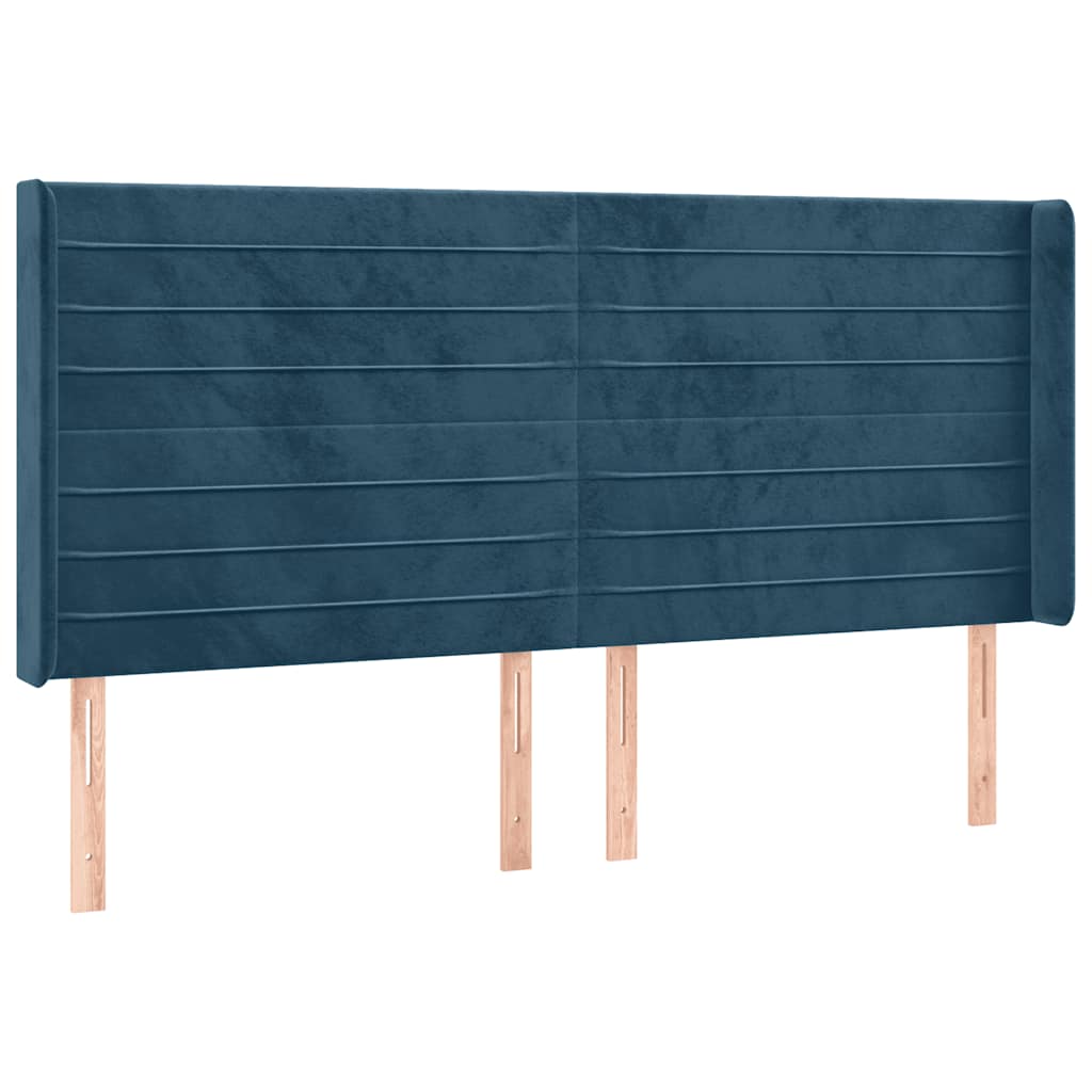 Cabeceira cama c/ luzes LED veludo 203x16x118/128cm azul-escuro
