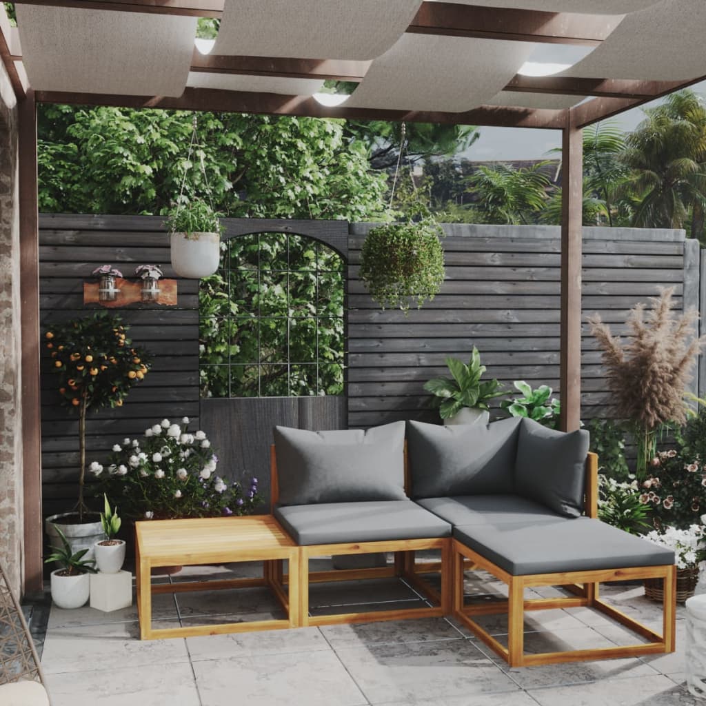 4 Pcs conjunto lounge de jardim c/ almofadões acácia maciça