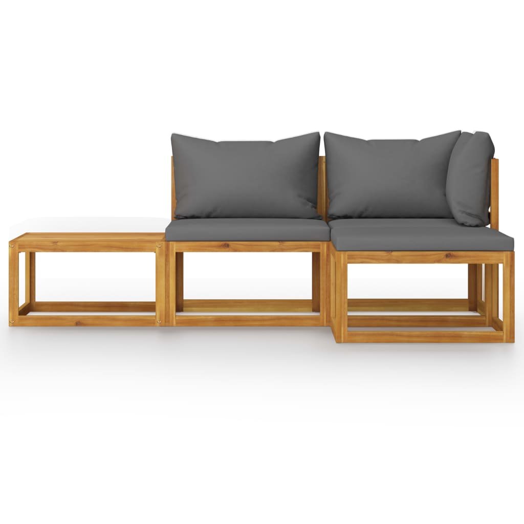 4 Pcs conjunto lounge de jardim c/ almofadões acácia maciça