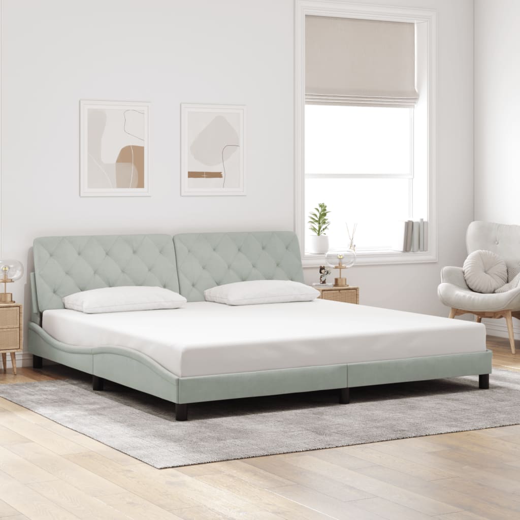 Estrutura de cama com LED sem colchão 200x200 cm veludo cinzento-claro