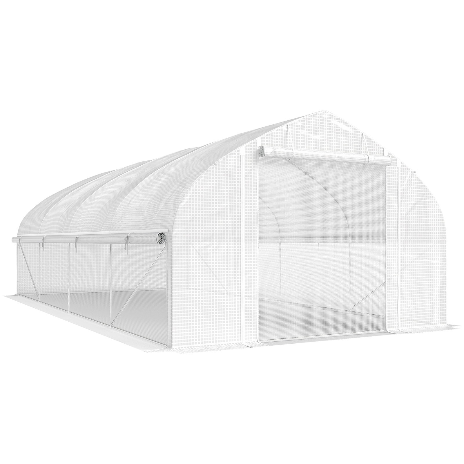 Estufa tipo túnel 6x3x2 m com anti-UV e porta de enrolar com fecho de correr paredes laterais com rede branco