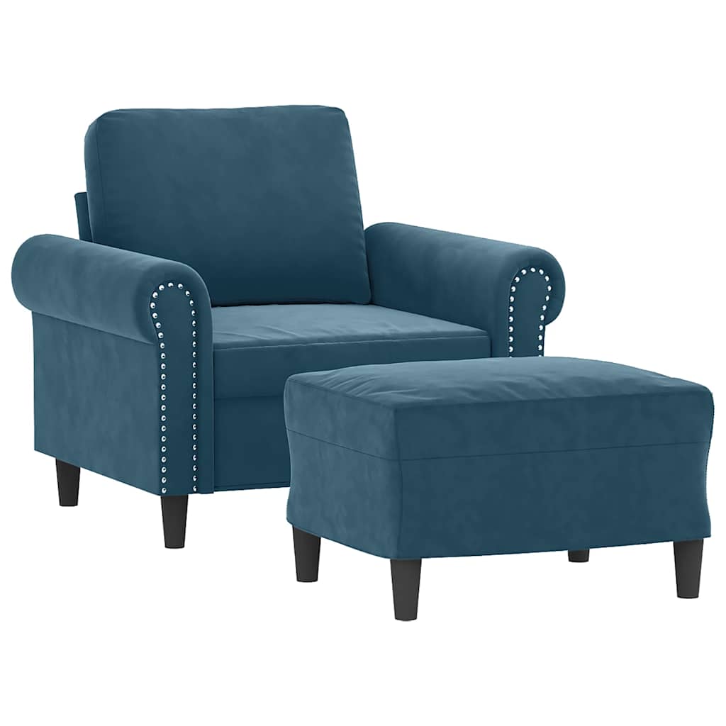 Poltrona com apoio de pés 60 cm veludo azul