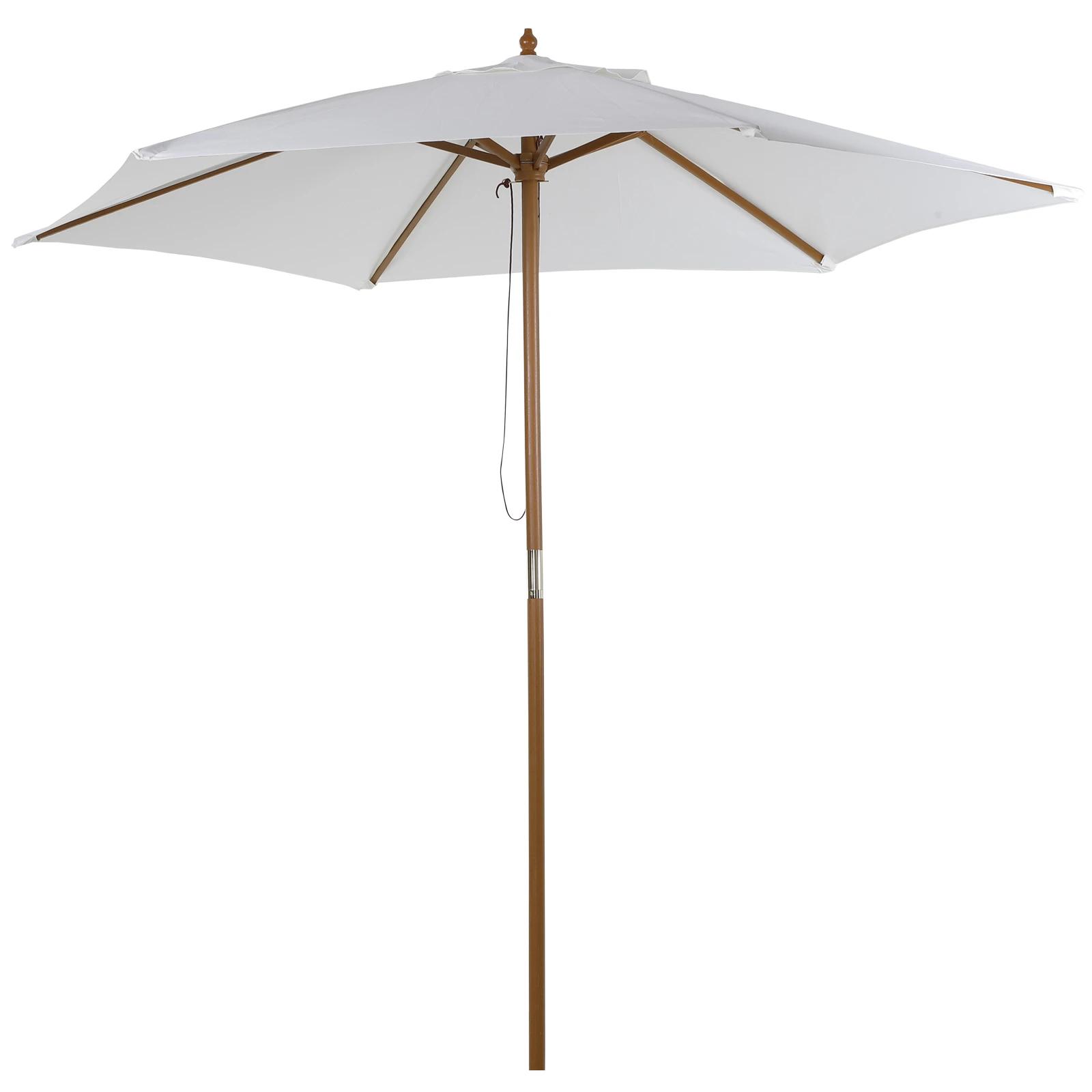 Chapéu de sol ø250x230cm chapéu de sol com mastro de madeira com 6 hastes sistema de polia com fixação para jardim pátio terraço branco marfim