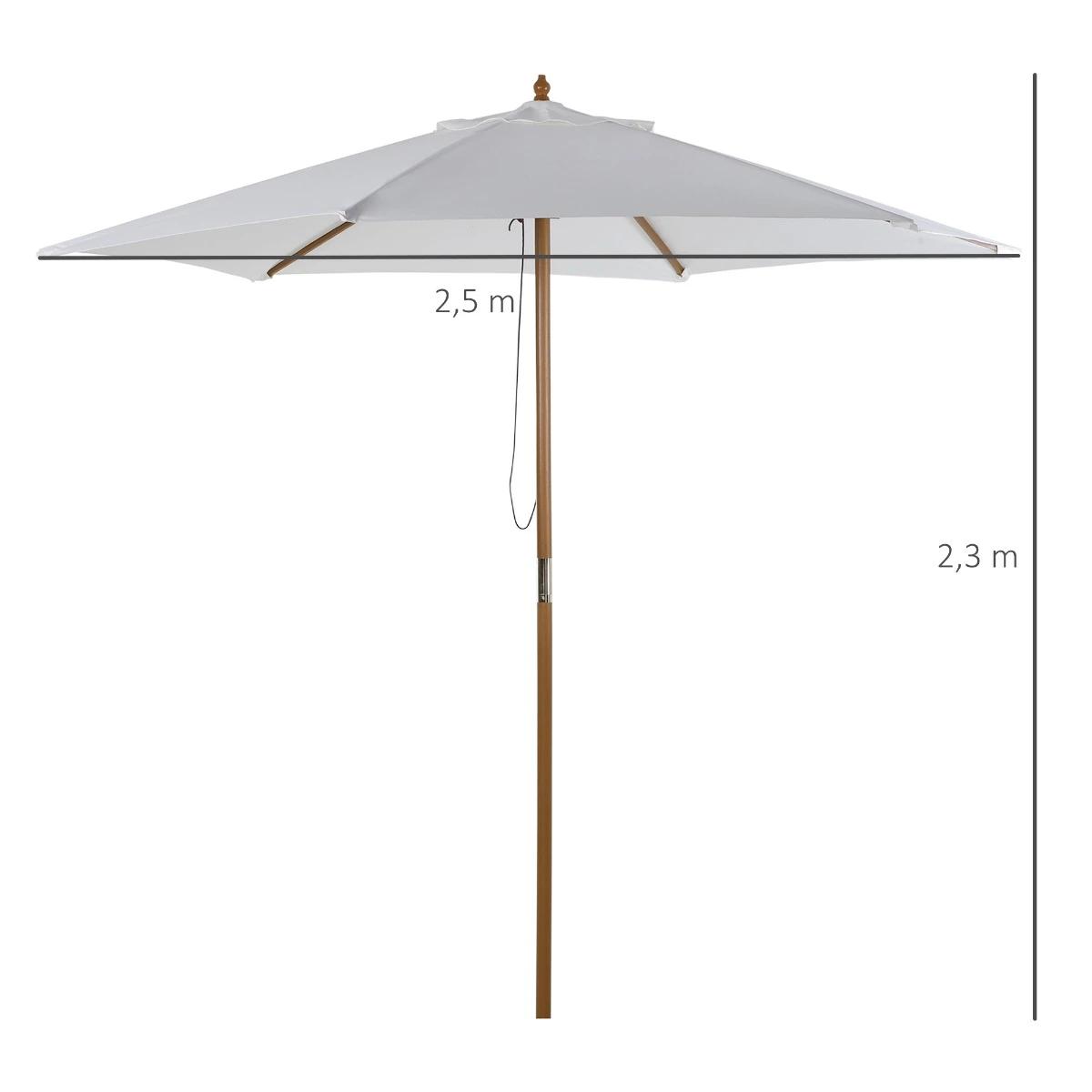 Chapéu de sol ø250x230cm chapéu de sol com mastro de madeira com 6 hastes sistema de polia com fixação para jardim pátio terraço branco marfim