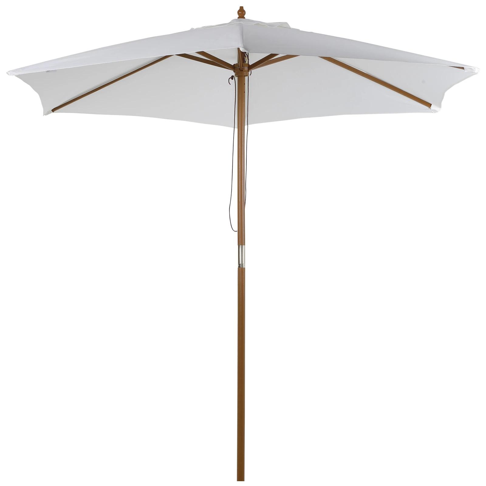Chapéu de sol ø250x230cm chapéu de sol com mastro de madeira com 6 hastes sistema de polia com fixação para jardim pátio terraço branco marfim