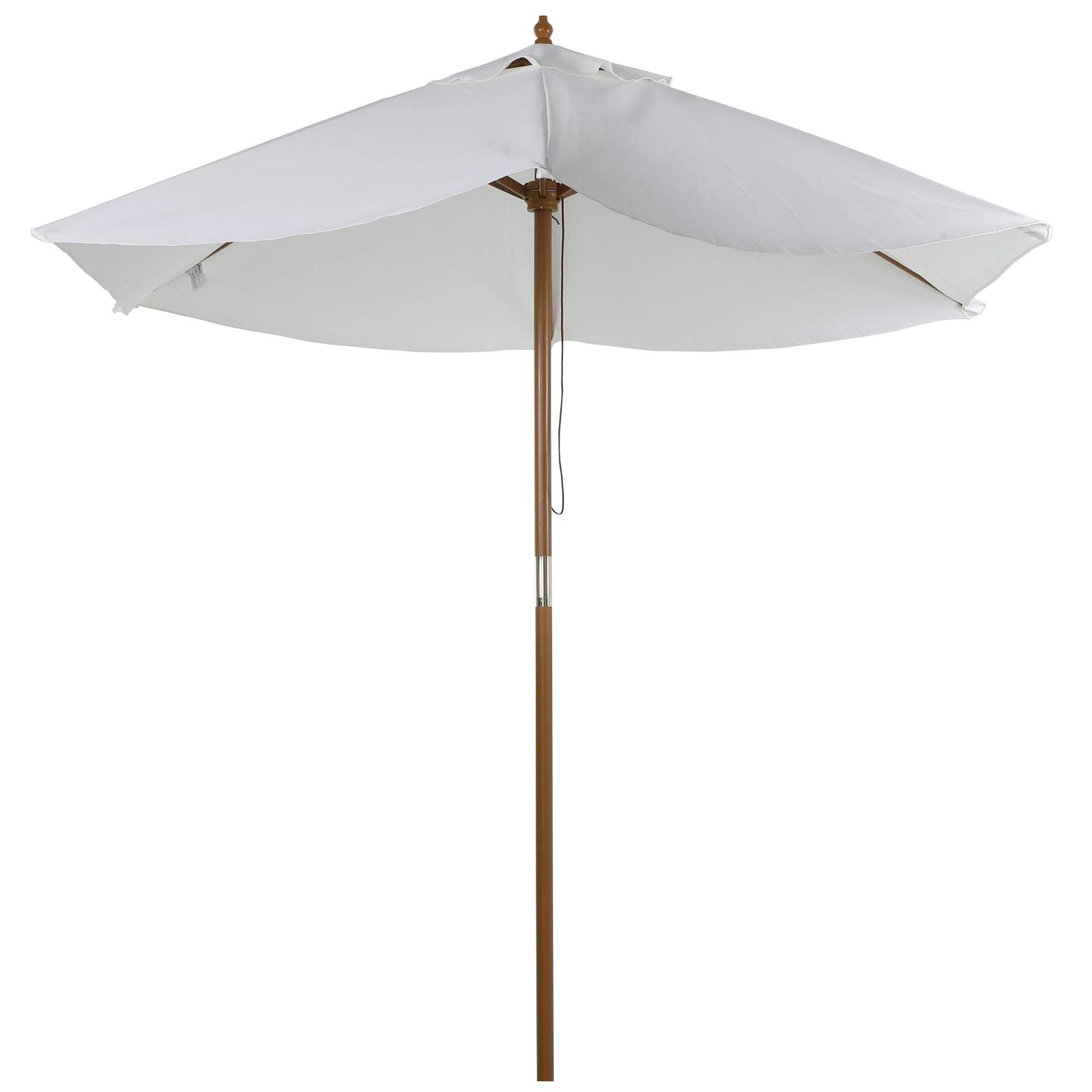 Chapéu de sol ø250x230cm chapéu de sol com mastro de madeira com 6 hastes sistema de polia com fixação para jardim pátio terraço branco marfim