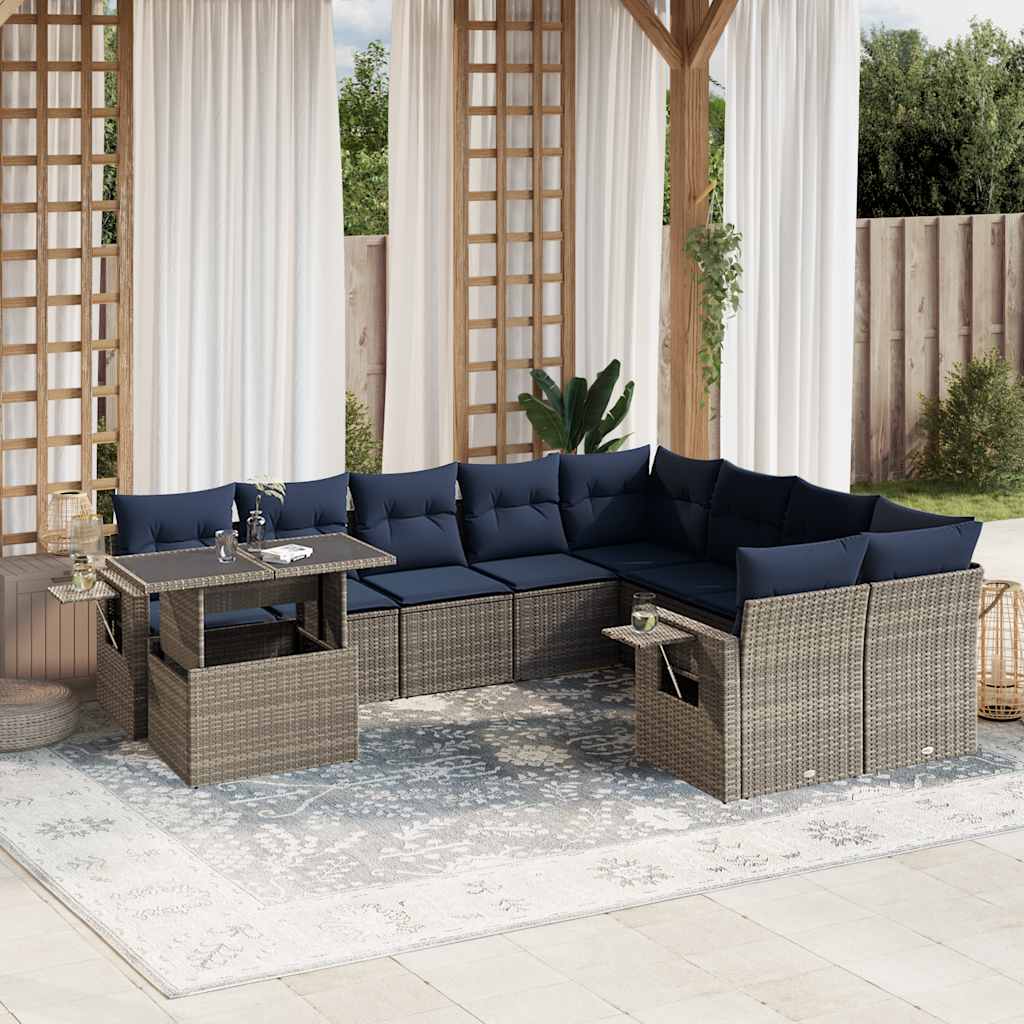 Conjunto de sofá de jardim com 10 peças e almofadas em rattan sintético cinza
