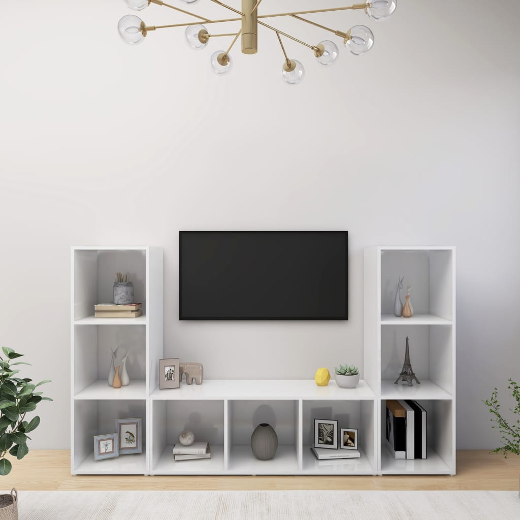 Móveis de TV 3 pcs 107x35x37 cm contraplacado branco