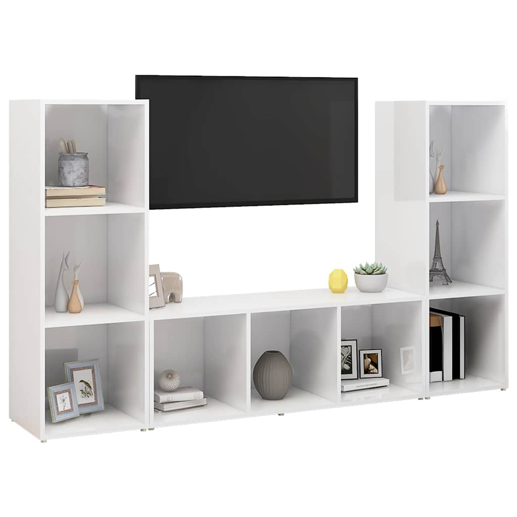 Móveis de TV 3 pcs 107x35x37 cm contraplacado branco