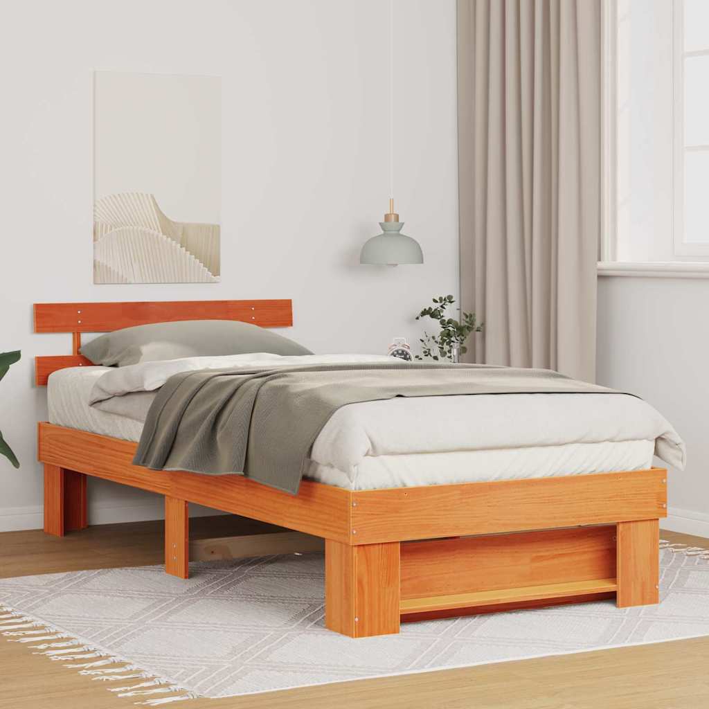 Estrutura da cama com cabeceira marrom cera 75 x 190 cm