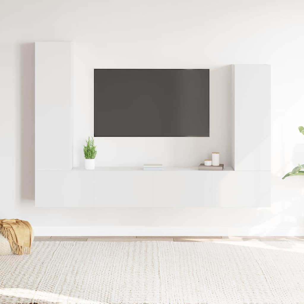 Conjunto móveis de TV 4 pcs madeira processada branco