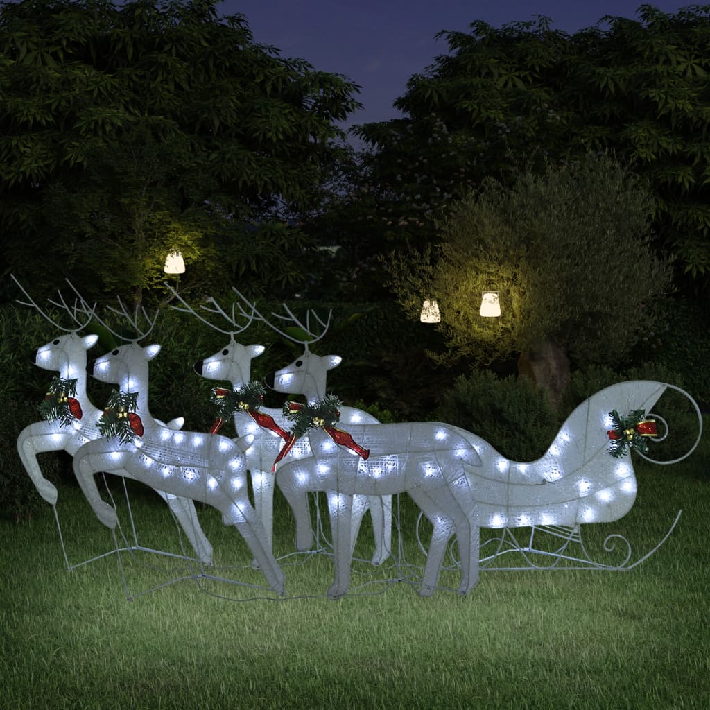 Decoração de natal renas/trenó p/ exterior 100 luzes LED branco