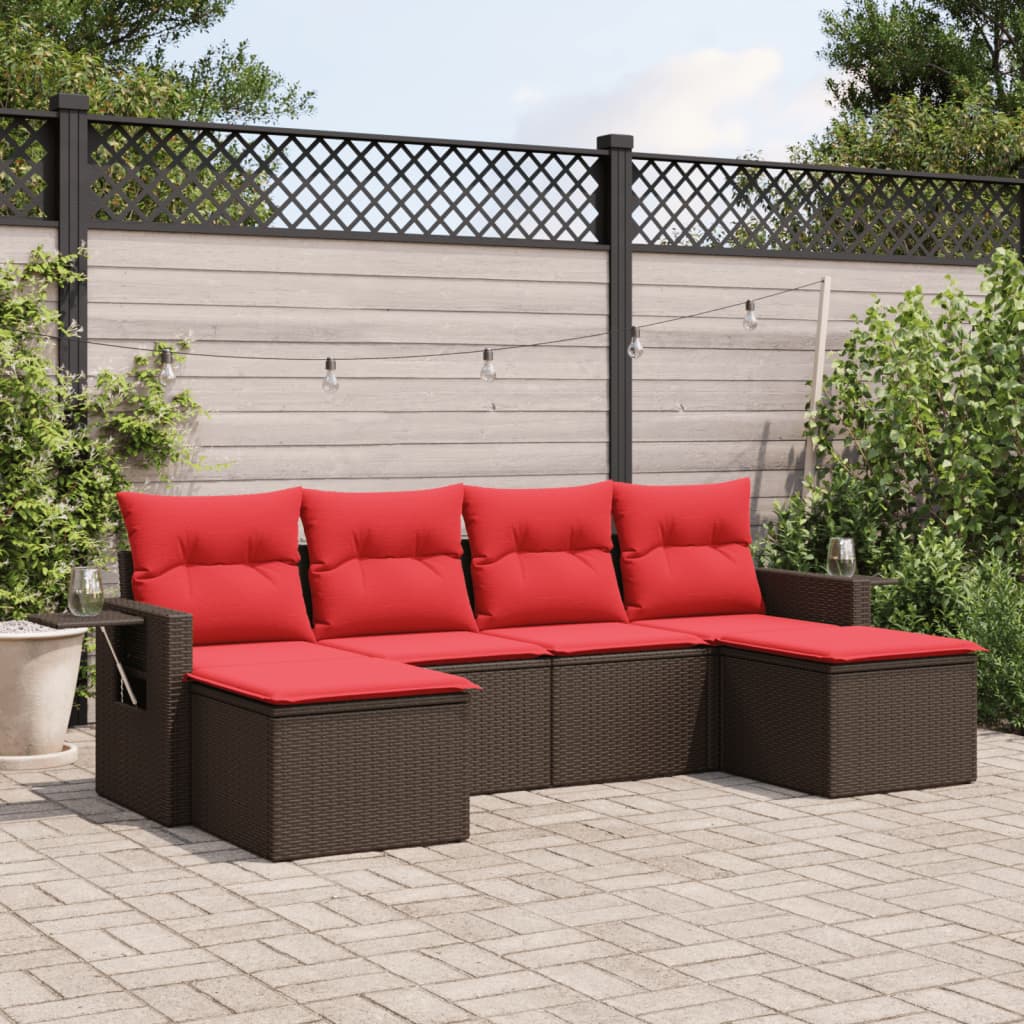 Conjunto de sofá de jardim com 6 peças e almofadas em rattan sintético marrom
