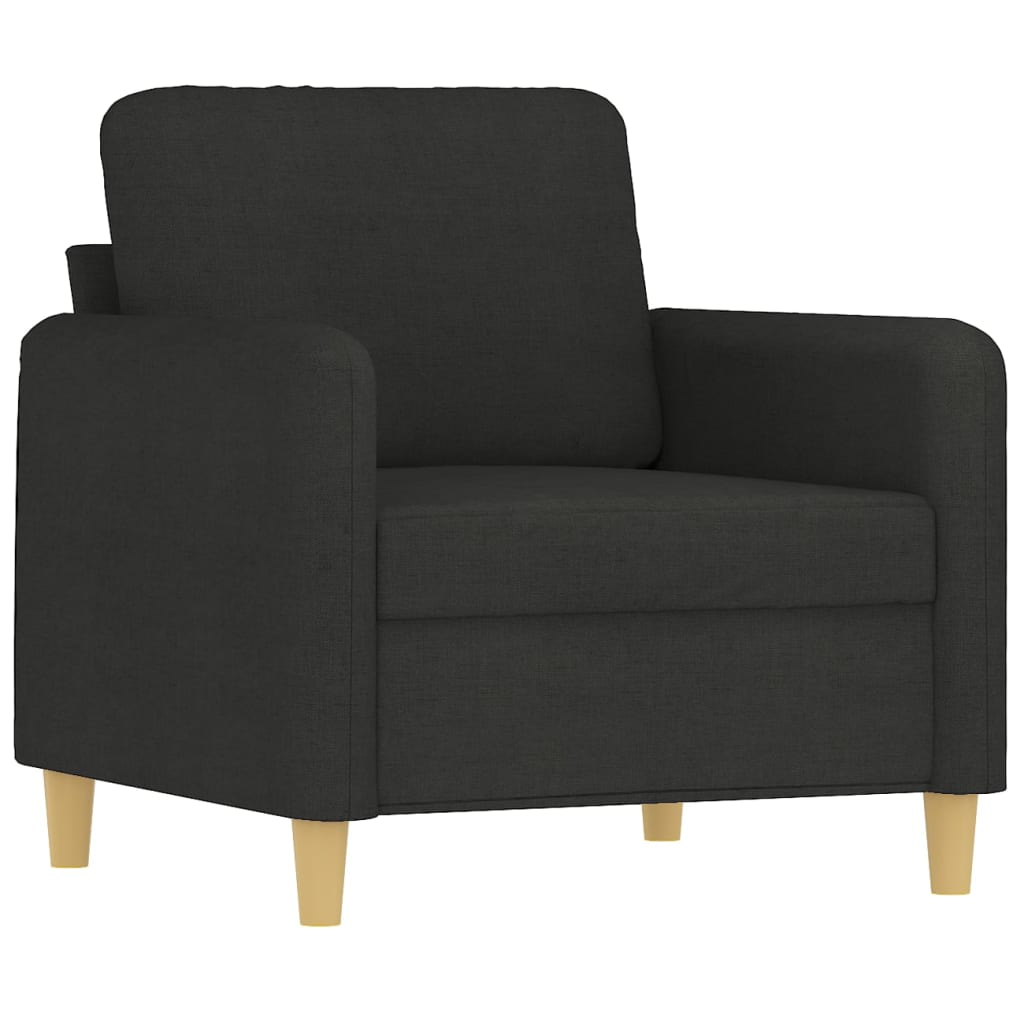 3 Pcs conjunto de sofás com almofadas tecido preto