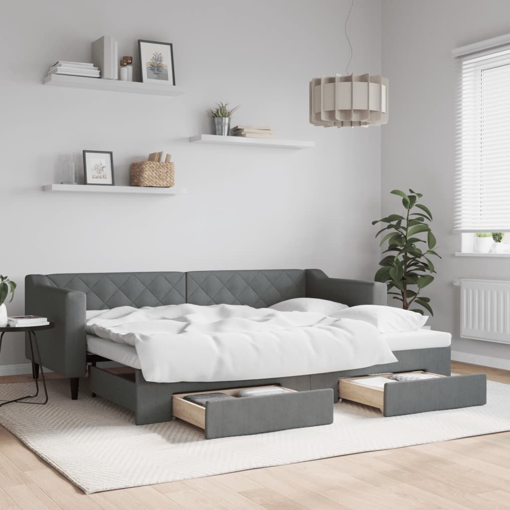 Sofá-cama c/ gavetão e gavetas 80x200 cm tecido cinzento-escuro
