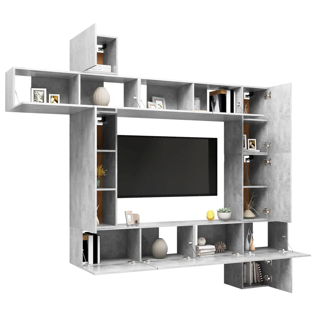 9 Pcs conjunto de móveis de TV derivados madeira cinza cimento
