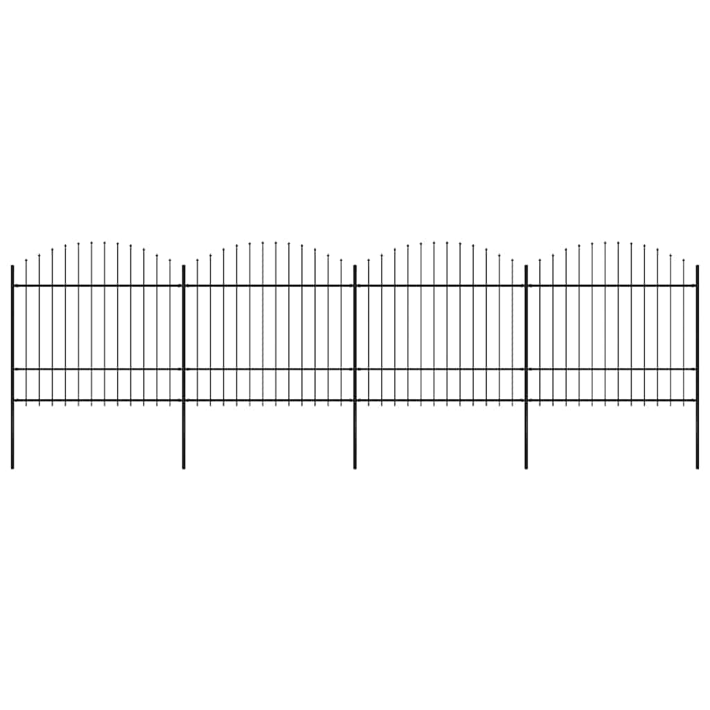 Cerca de jardim com topo em forma de lança em aço 671x175 cm, preta