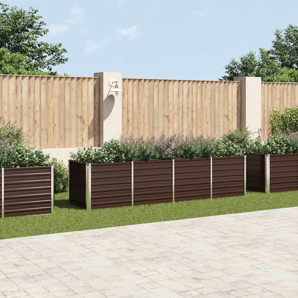 Canteiro elevado de jardim aço galvanizado 320x80x77cm castanho