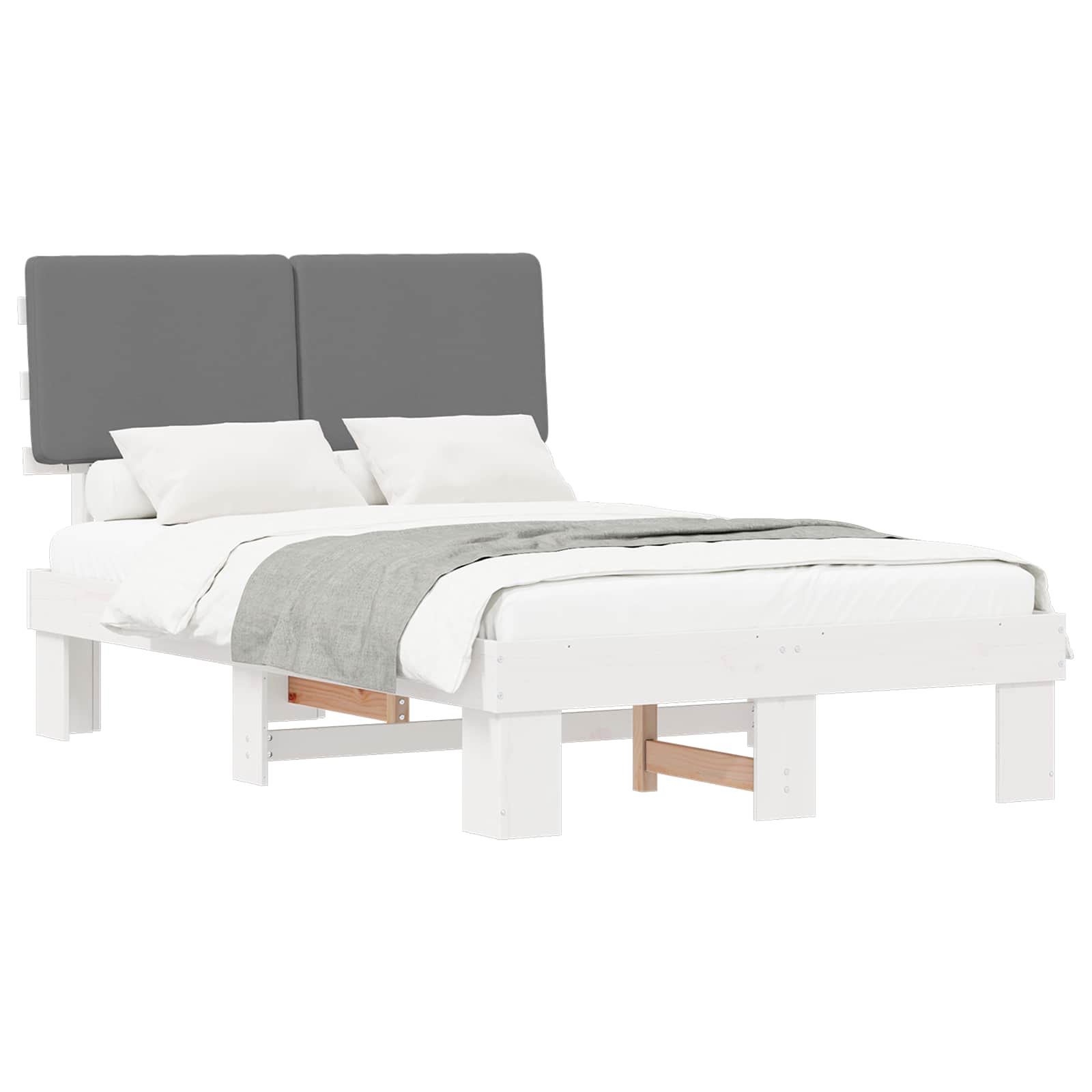 Estrutura de cama com cabeceira estofada cinzento-claro