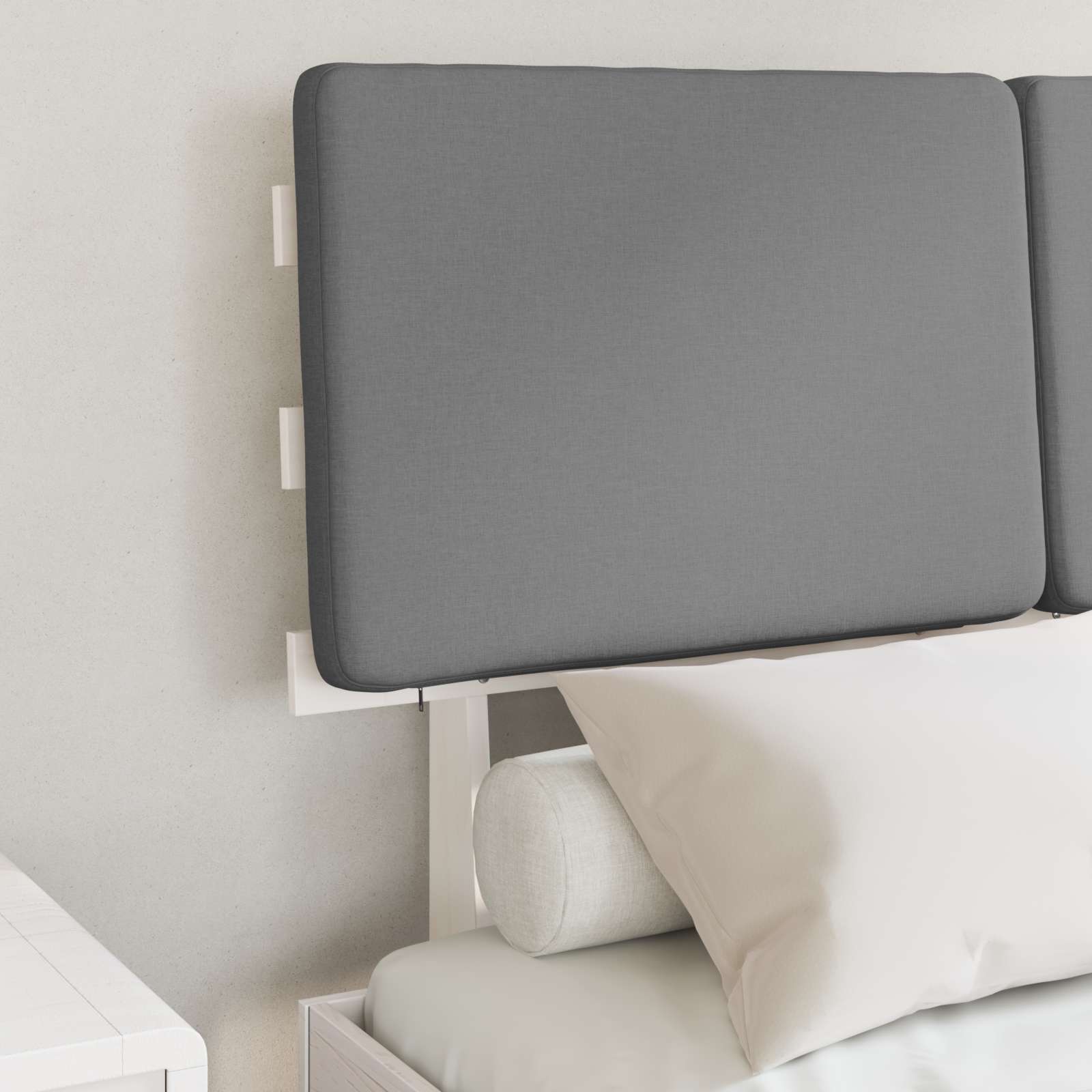 Estrutura de cama com cabeceira estofada cinzento-claro
