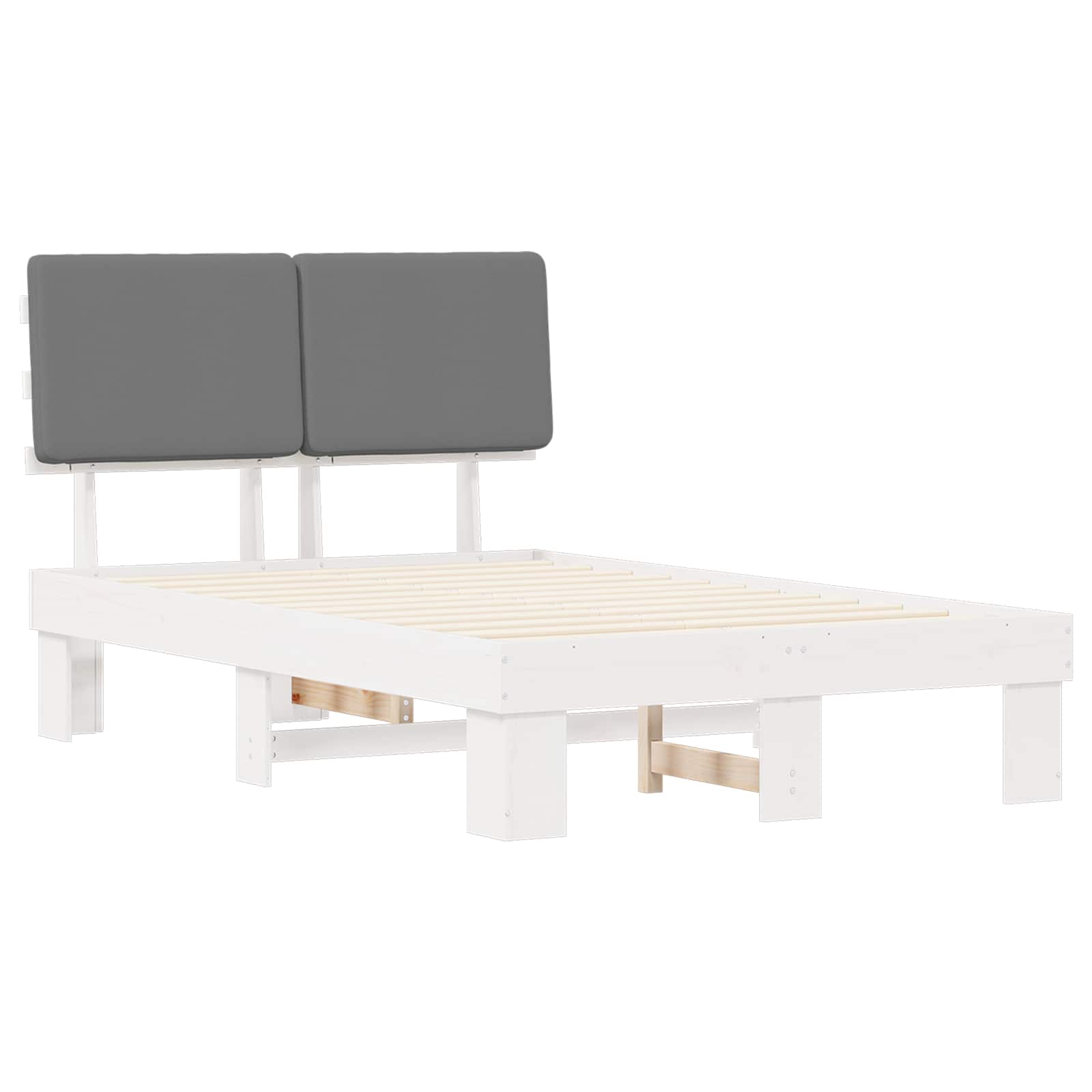 Estrutura de cama com cabeceira estofada cinzento-claro
