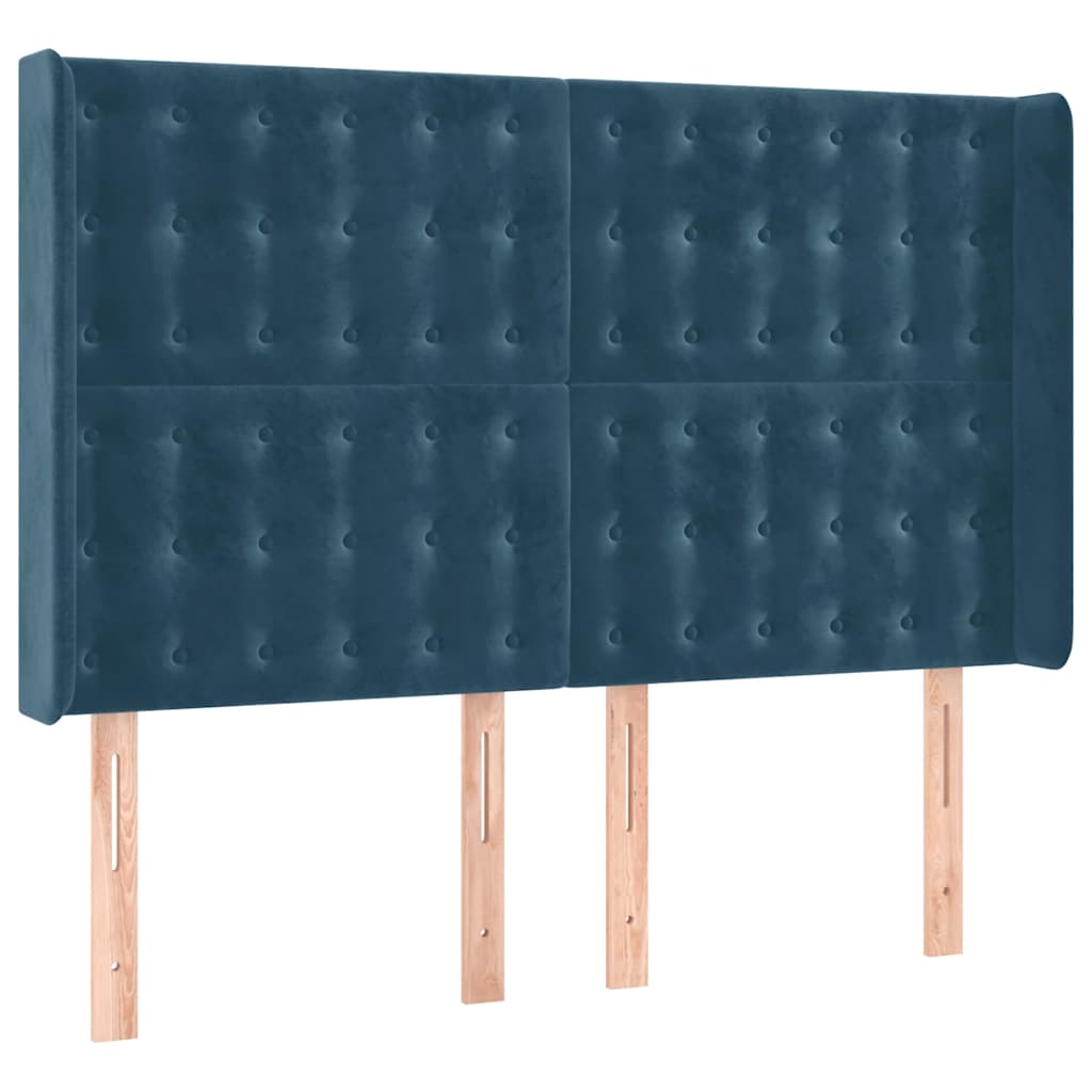 Cabeceira cama c/ luzes LED veludo 147x16x118/128cm azul-escuro