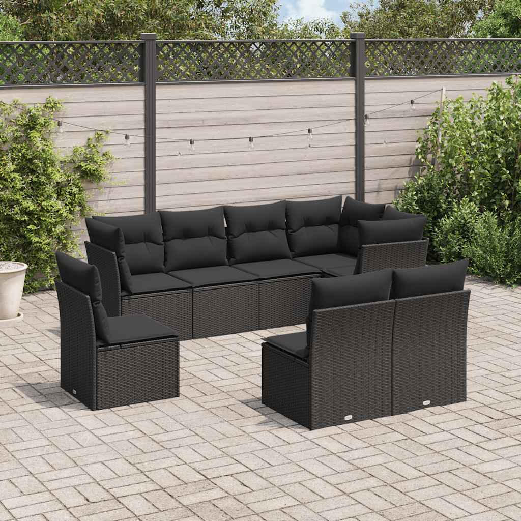 8 Pcs conjunto sofás de jardim com almofadões vime PE preto