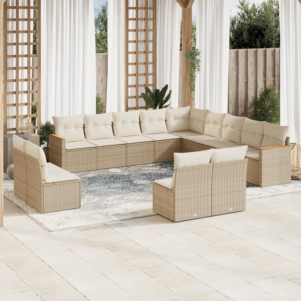 13 Pcs conjunto de sofás p/ jardim com almofadões vime PE bege