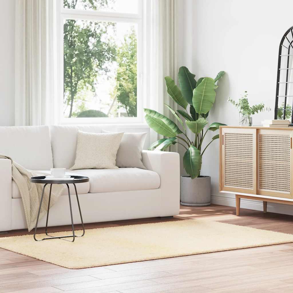 Tapete shaggy de pelo alto navarra 130x200 cm poliéster creme